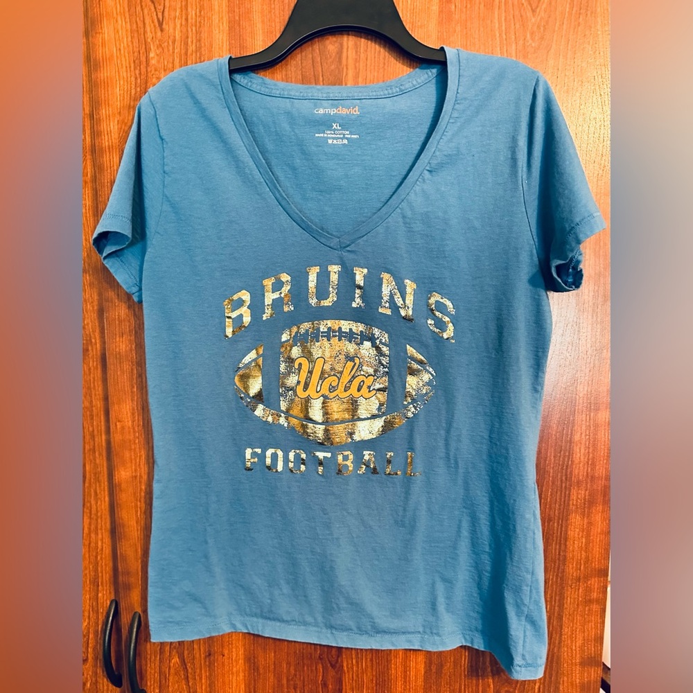 UCLA Bruins Women Top XL Blue V Neck Shirt Logo College Graphic Tee VINTAGE